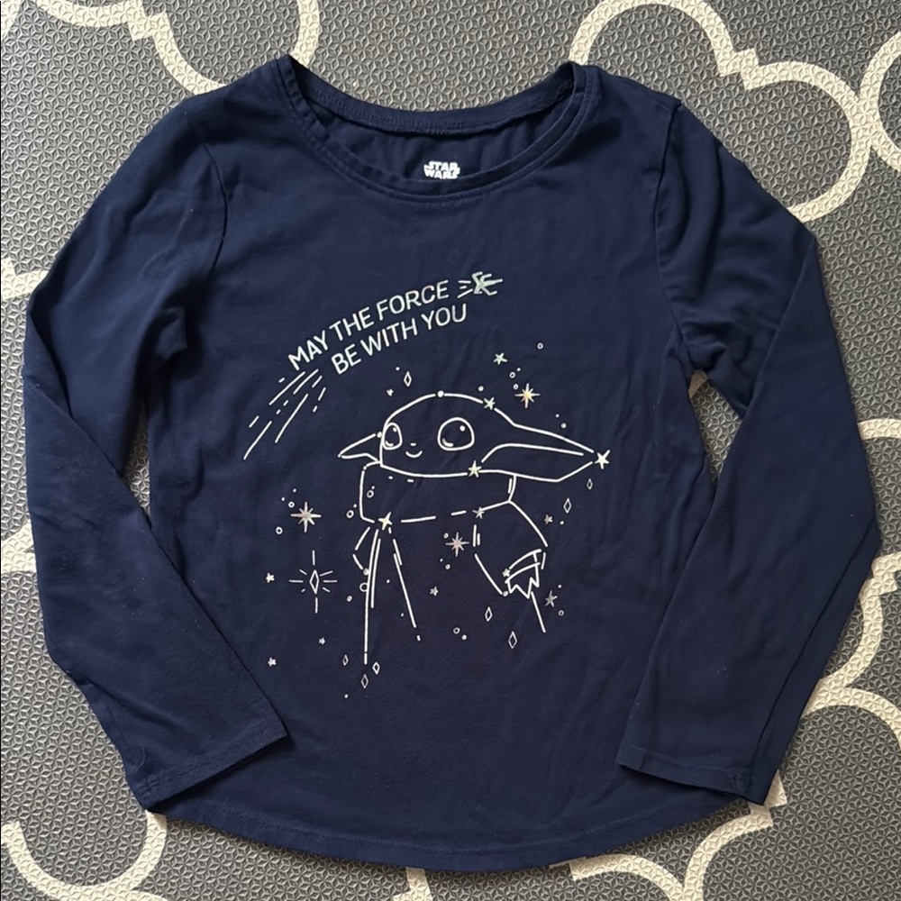 Jumping Beans Girl Star Wars Baby Yoda Navy Blue Long Sleeve Tee - Size 6